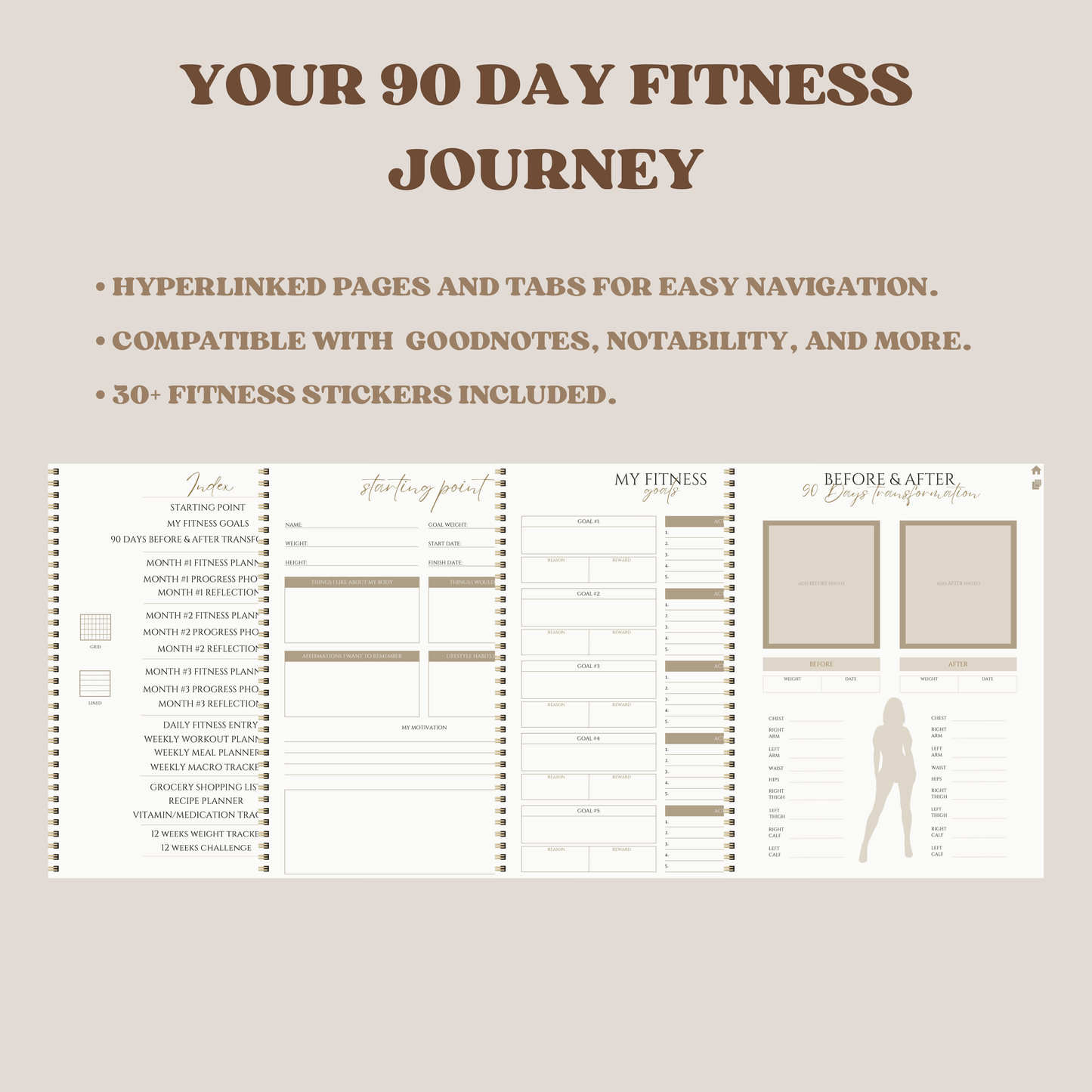 Digital 90 Days Challenge Fitness Planner with Digital Fitness Stickers GoodNotes