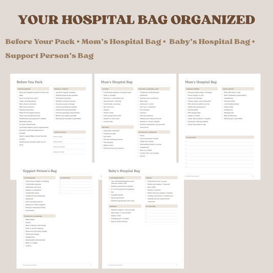 Hospital Bag Checklist Printable for Mom, Baby & Support Person
