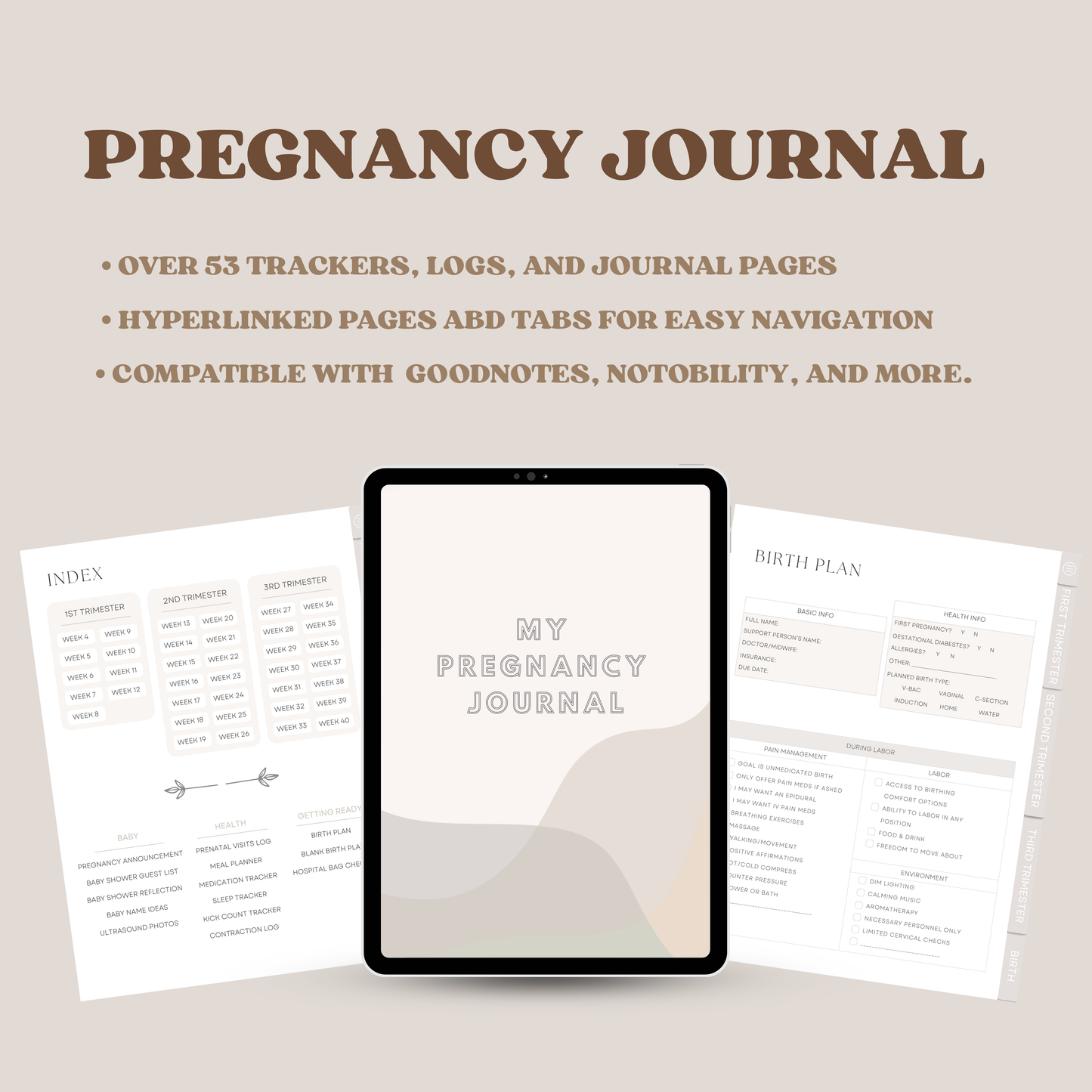 Digital Pregnancy Journal with Digital Pregnancy Stickers GoodNotes