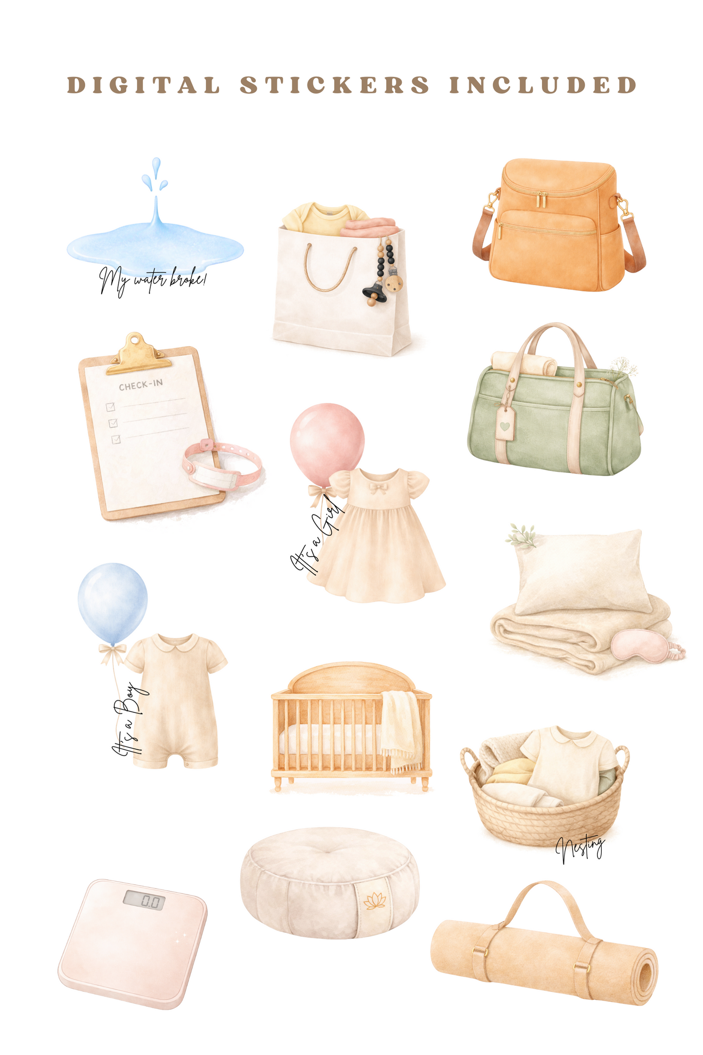 Digital Pregnancy Journal with Digital Pregnancy Stickers GoodNotes