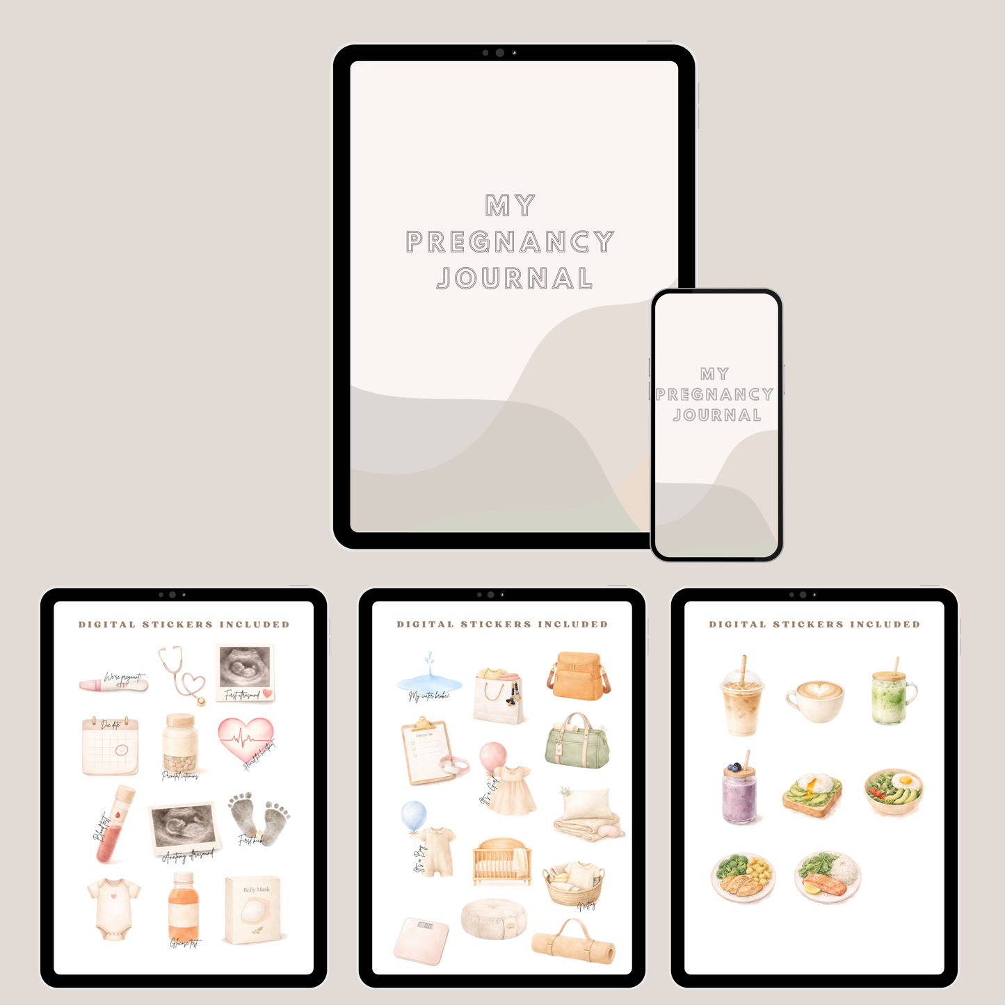 Digital Pregnancy Journal with Digital Pregnancy Stickers GoodNotes