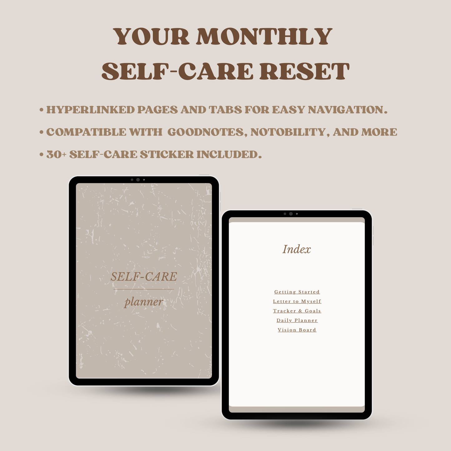 Digital Self-Care Planner with Digital Self-Care Stickers GoodNotes